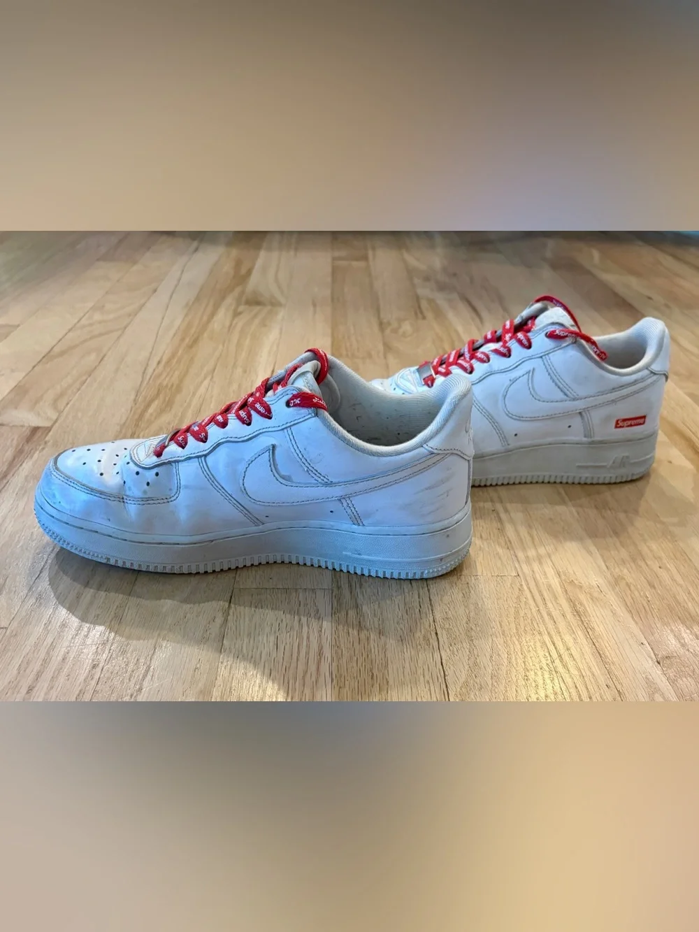 Nike x Supreme Air Force 1 Low Box Logo White Red Laces CU9225-100 Men’s Size 6